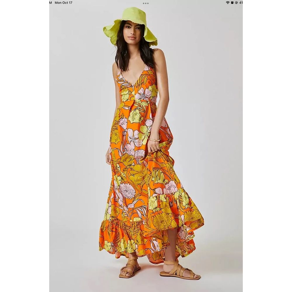 New Antropologie Plenty V-Neck Exploded Floral Maxi Dress Size XS